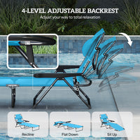 Folding Lounge Chair W Reclining Back, Light Blue