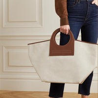 Trendy Leather Canvas Panel Bag