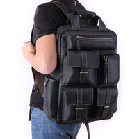 Retro leather Multi-pocket backpack