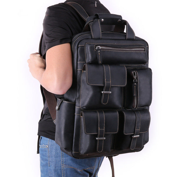 Retro leather Multi-pocket backpack