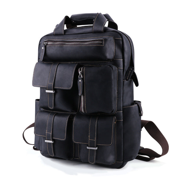 Retro leather Multi-pocket backpack