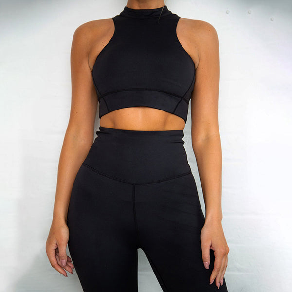 Back Zipper Fluorescent Color Yoga Suit