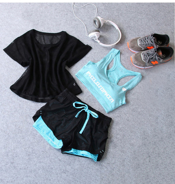 Fitness Sports Suit Women Summer Fast Dry Running Gym Yoga Clothes