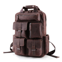 Retro leather Multi-pocket backpack