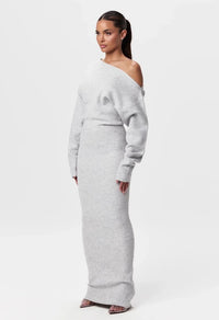 Off-Shoulder Bodycon Knit Dress - Elegant Long Sleeve Evening Dress
