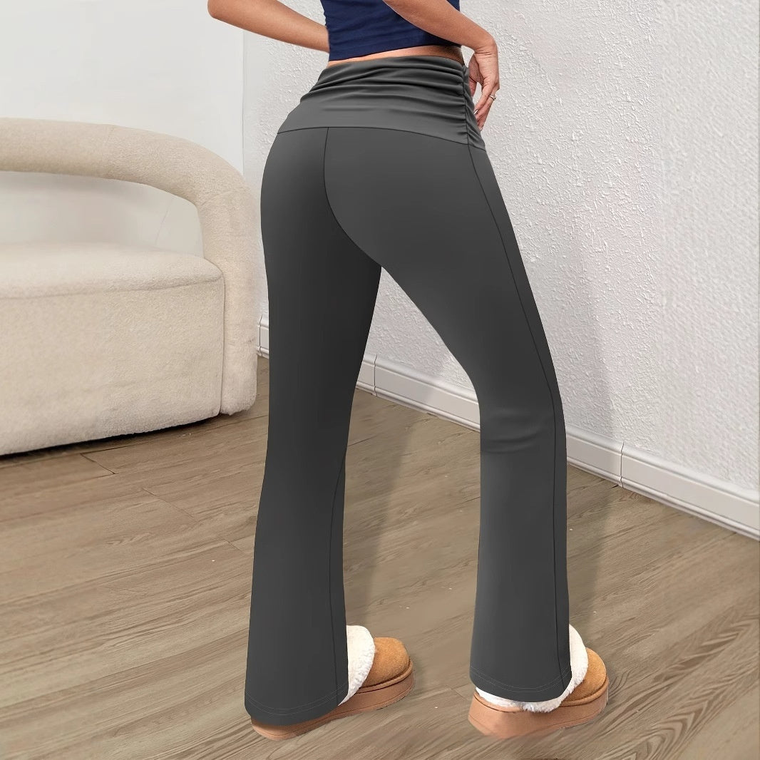 Knit Leggings With A Ruched Fold-over Waistband