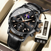 Men's Moon Phase Chronograph Watch - Multi-Function Luxury Timepiece