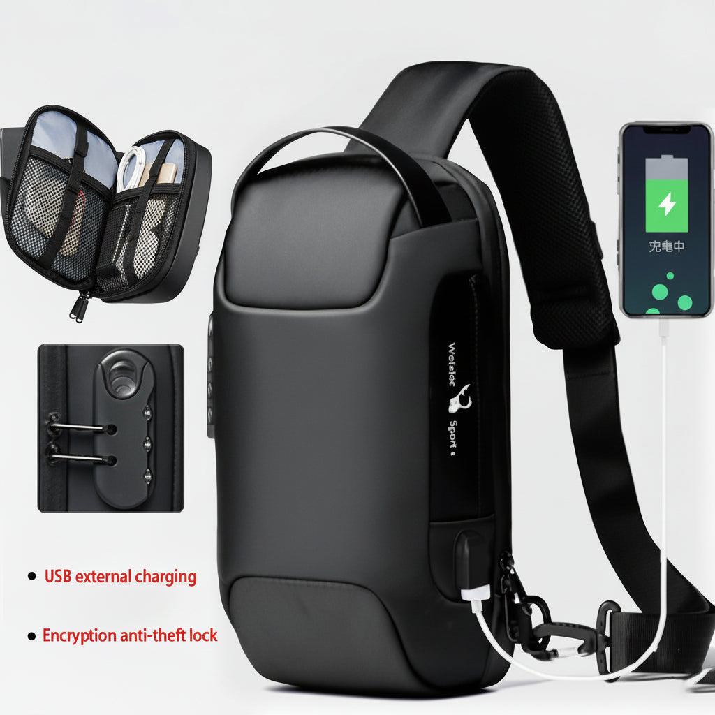 Waterproof USB Anti-theft Bag Men Oxford Crossbody Shoulder Bag Sling Multifunction Short Travel Messenger Chest Pack