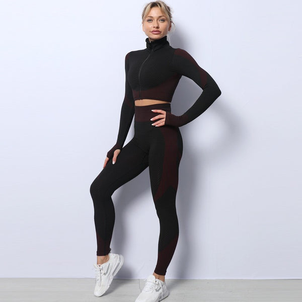 FallWinter Long-Sleeve Butt Yoga Fitness Tight Set