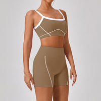 Outdoor Sports Yoga Suits Women's Spaghetti Strap Contrast Color Fitness Set Outfits