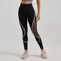 Women's Color Matching Mesh High Waist Yoga Pants