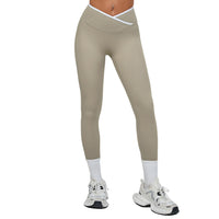 Bare-feel Tight Cross-over High-waist Contrast-color Leggings