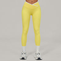 Bare-feel Tight Cross-over High-waist Contrast-color Leggings