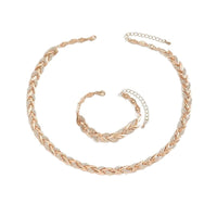 2PCS Glass Leaf Necklace Set Elegant Rhinestone Chain Necklace Bracelet For Women Fashion Luxury Jewelry Set