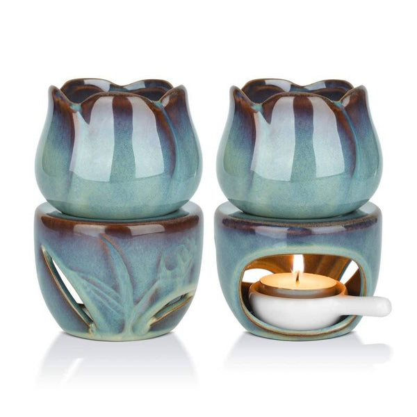 Set Of 2 Ceramic Wax Burner & Oil Burner With Tealight Spoon, Large Capacity Oil Burners For Essential Oils