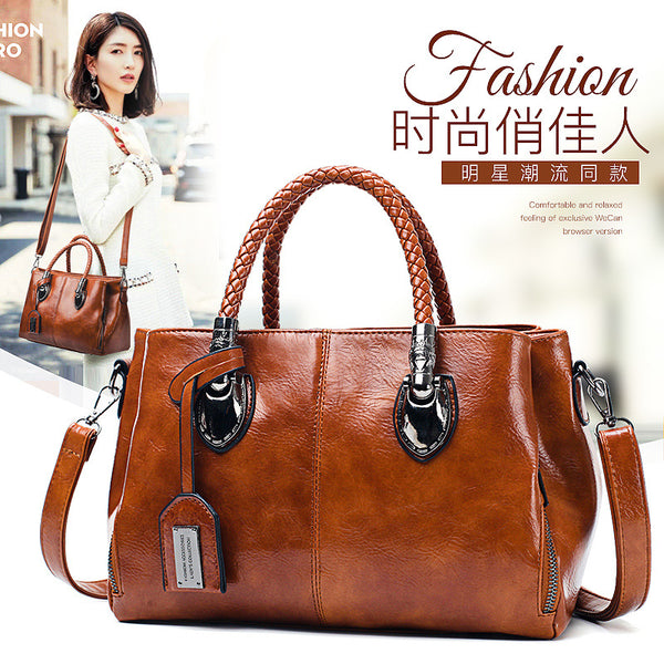 Oil wax leather women's bag