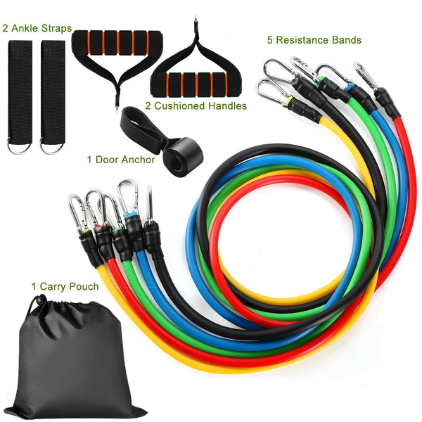 11-Piece Resistance Bands Set for Yoga, Pilates & Full-Body Workouts