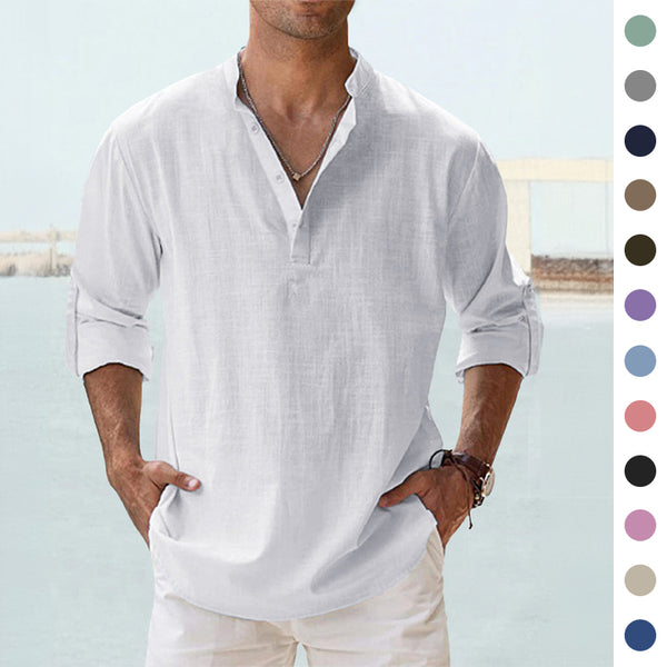 Men's Casual Cotton Linen Shirt Loose Tops Long Sleeve Tee Shirt Spring Autumn Casual Men's Shirts