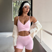 Casual Yoga Knit Set With Shoulder Straps