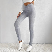 Autumn New Arrival Plus-Size Casual Striped Ribbed Tight-Fit Trousers