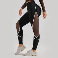 Women's Color Matching Mesh High Waist Yoga Pants