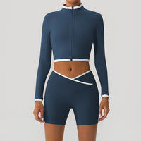 Shapewear Fitness Hip-Lifting Yoga Color-Block Jacket And Shorts Set