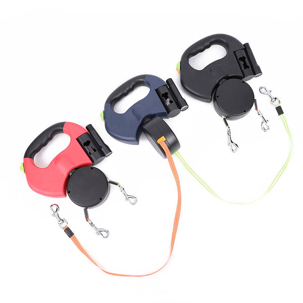 Retractable Dual Dog Leash with LED Light & Reflective Design
