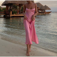 Satin Slip Dress - Elegant Backless Party Dress for Women