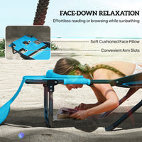 Folding Lounge Chair W Reclining Back, Light Blue