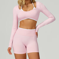 Seamless Color-blocking Yoga Set With Hollow Back And High-waist Fitness Wear