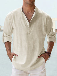 Men's Casual Cotton Linen Shirt Loose Tops Long Sleeve Tee Shirt Spring Autumn Casual Men's Shirts