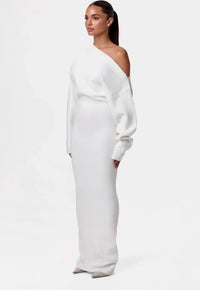 Off-Shoulder Bodycon Knit Dress - Elegant Long Sleeve Evening Dress