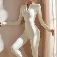 Long Sleeve Outdoor Sports Jumpsuit Workout Clothes Zipper Training Skinny Hip Raise Yoga Clothes