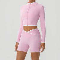 Shapewear Fitness Hip-Lifting Yoga Color-Block Jacket And Shorts Set