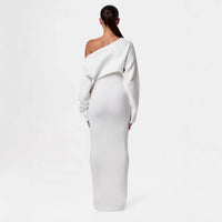 Off-Shoulder Bodycon Knit Dress - Elegant Long Sleeve Evening Dress