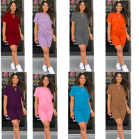 Solid-color Sportswear Casual Two-piece Set