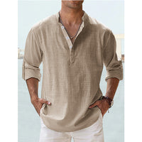 Men's Casual Cotton Linen Shirt Loose Tops Long Sleeve Tee Shirt Spring Autumn Casual Men's Shirts