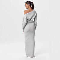Off-Shoulder Bodycon Knit Dress - Elegant Long Sleeve Evening Dress