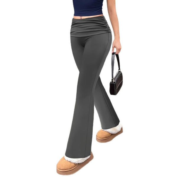 Knit Leggings With A Ruched Fold-over Waistband