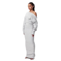 Off-Shoulder Bodycon Knit Dress - Elegant Long Sleeve Evening Dress