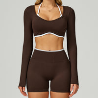 Seamless Color-blocking Yoga Set With Hollow Back And High-waist Fitness Wear